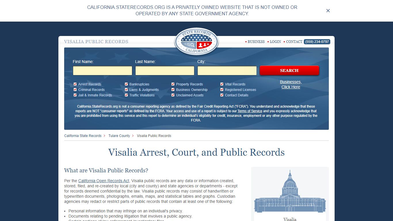 Visalia Arrest and Public Records | California.StateRecords.org